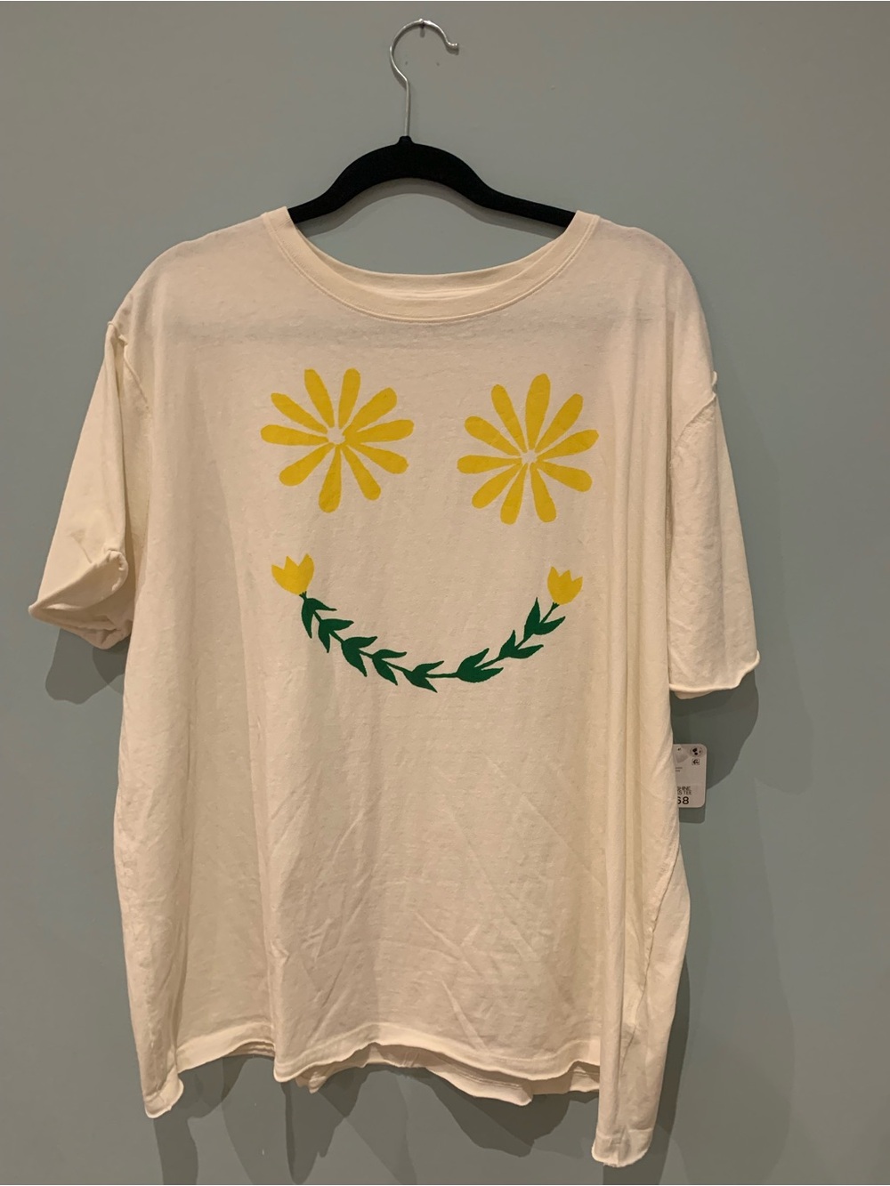 Women’s Cream Graphic Tee with Yellow Floral Smile